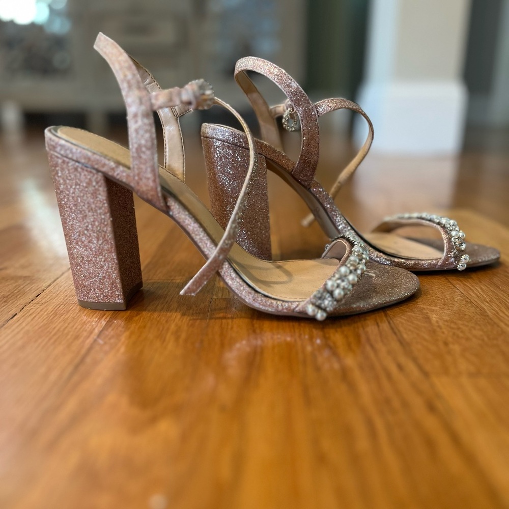 Rose gold block heels